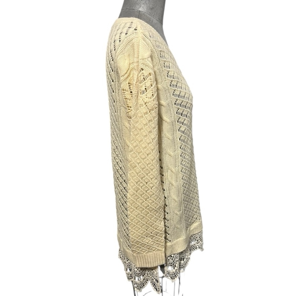 Takara Cream Knit Sweater With Lace Skirt Ling Sleeves Size L - Picture 3 of 8